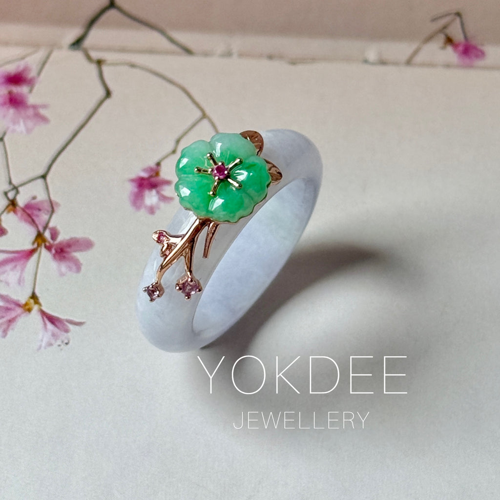 16.8mm A-Grade Natural Lavender Jadeite Joseon Ring (Moss On Snow Sakura Flower) No.162661