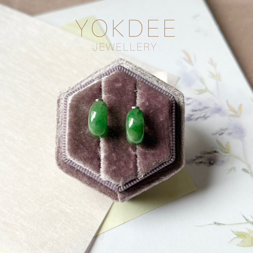 A-Grade Natural Imperial Green Jadeite Cloop Earring Studs No.180879