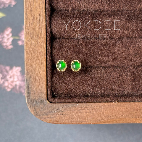 Icy A-Grade Natural Imperial Green Jadeite Petite Dolly Earring (Champagne) No.180860