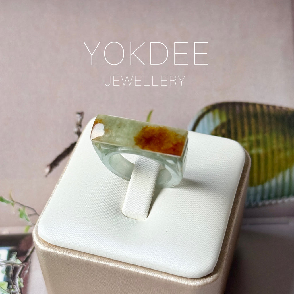 16.4mm A-Grade Natural Earthy Tone Jadeite Ancient Hollowed Carvings Ring No. 161216