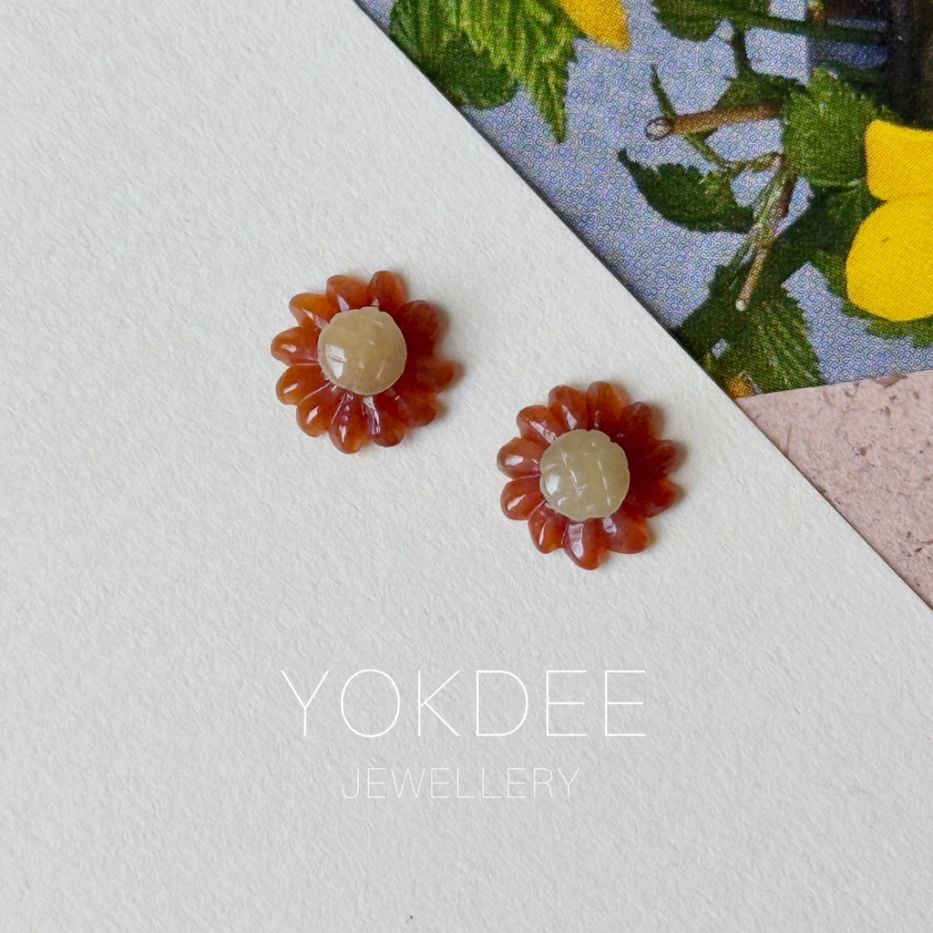 A-Grade Red Yellow Jadeite Sunflower Pair No. 130528