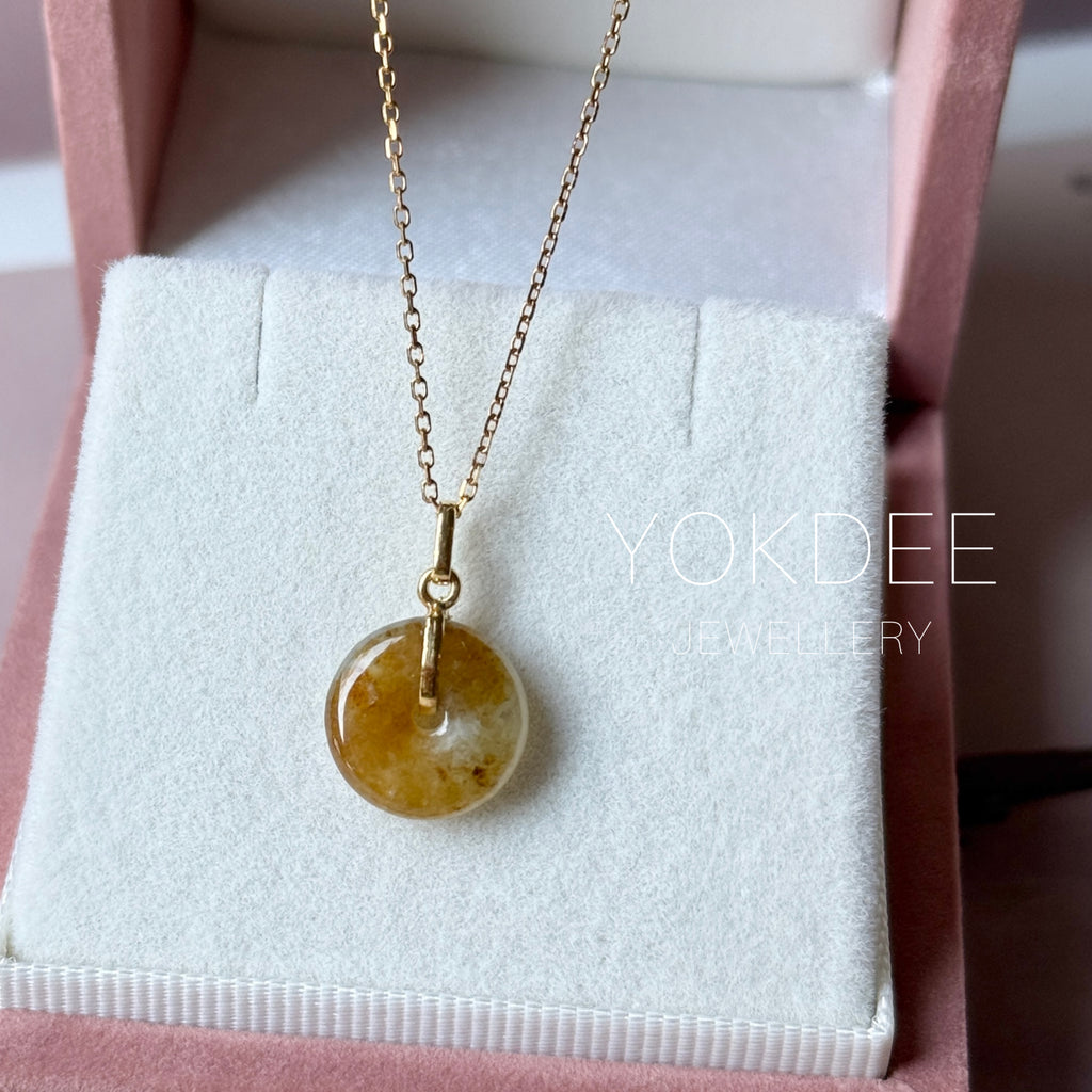 Icy A-Grade Natural Brownish Yellow Jadeite Donut Pendant No.172979