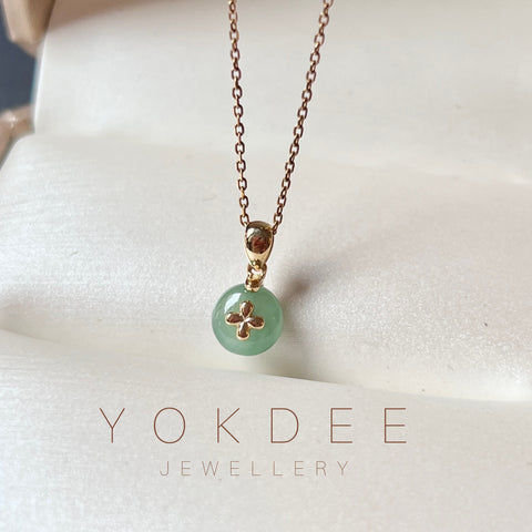 A-Grade Green Jadeite Donut Pendant (Lilac Flower) No.172179
