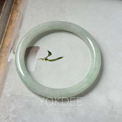 54.7mm A-Grade Natural Sage Green Jadeite Traditional Round Bangle No. 152174