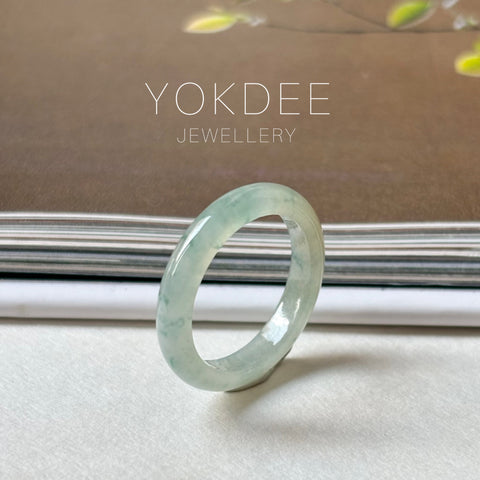 15.5mm A-Grade Natural Floral Jadeite Slim Cut Ring Band No. 162619