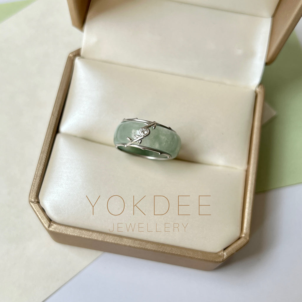 SOLD OUT: 17.1mm A-Grade Natural Floral Jadeite Love Entwines Ring No. 162463