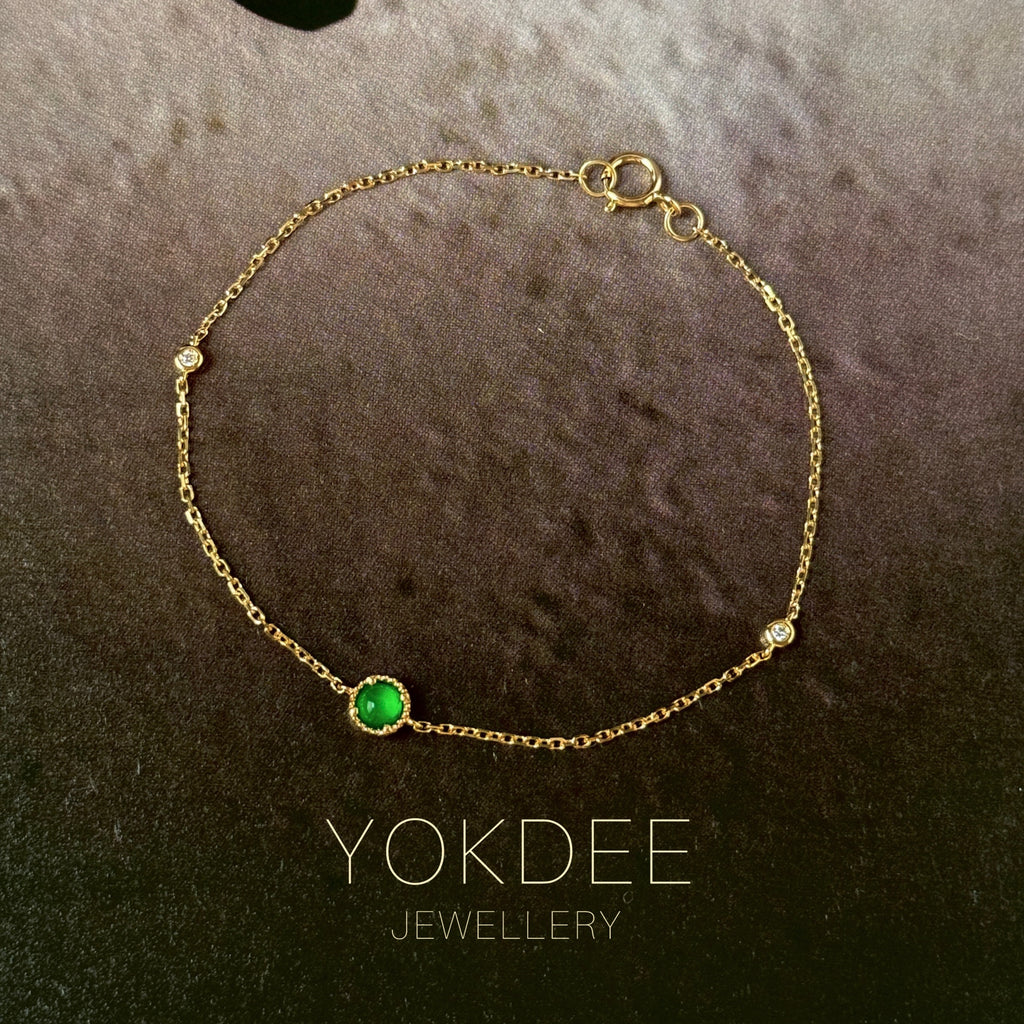 Icy A-Grade Natural Imperial Green Jadeite Petite Dolly Bracelet (Champagne Gold) No.190494