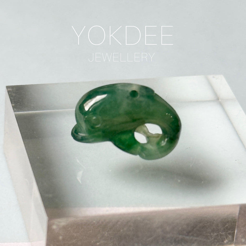 A-Grade Dark Bluish Green Jadeite Dolphin Pendant No. 172970