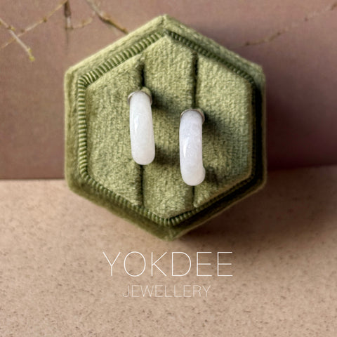 A-Grade Natural White Jadeite Cloop Earring Studs No.180768