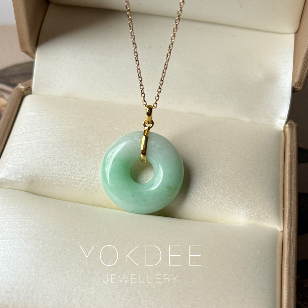 A-Grade Natural Moss On Snow Jadeite Ancient Coin Donut Pendant No.172636