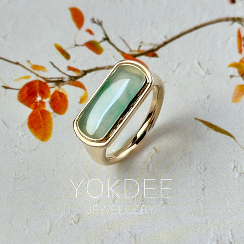16.1mm Icy A-Grade Natural Moss On Snow Jadeite Saddle Signet Ring No. 162551