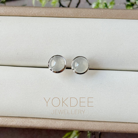 Icy A-Grade Natural White Jadeite MINI.malist Stud Earrings No. 180766