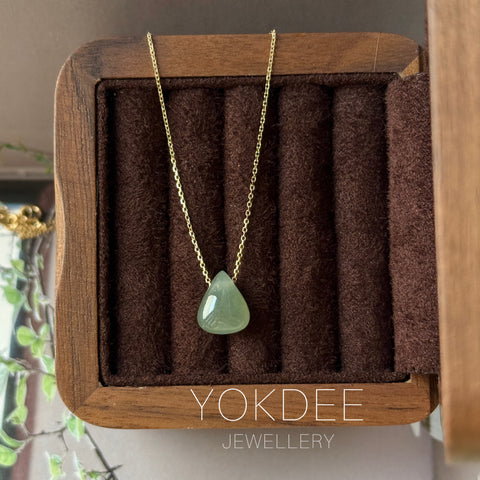 Icy A-Grade Natural Light Blue Yellow Jadeite Almond Bean Pendant No.172907