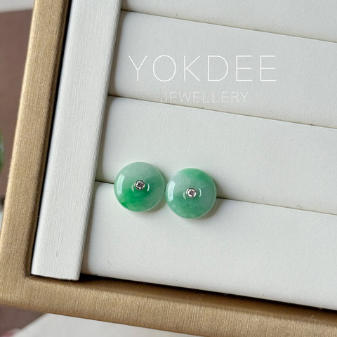 A-Grade Natural Moss On Snow Jadeite Donut Stud Earrings No. 180905