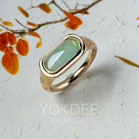 15.5mm Icy A-Grade Natural Moss On Snow Jadeite Saddle Signet Ring No. 162552