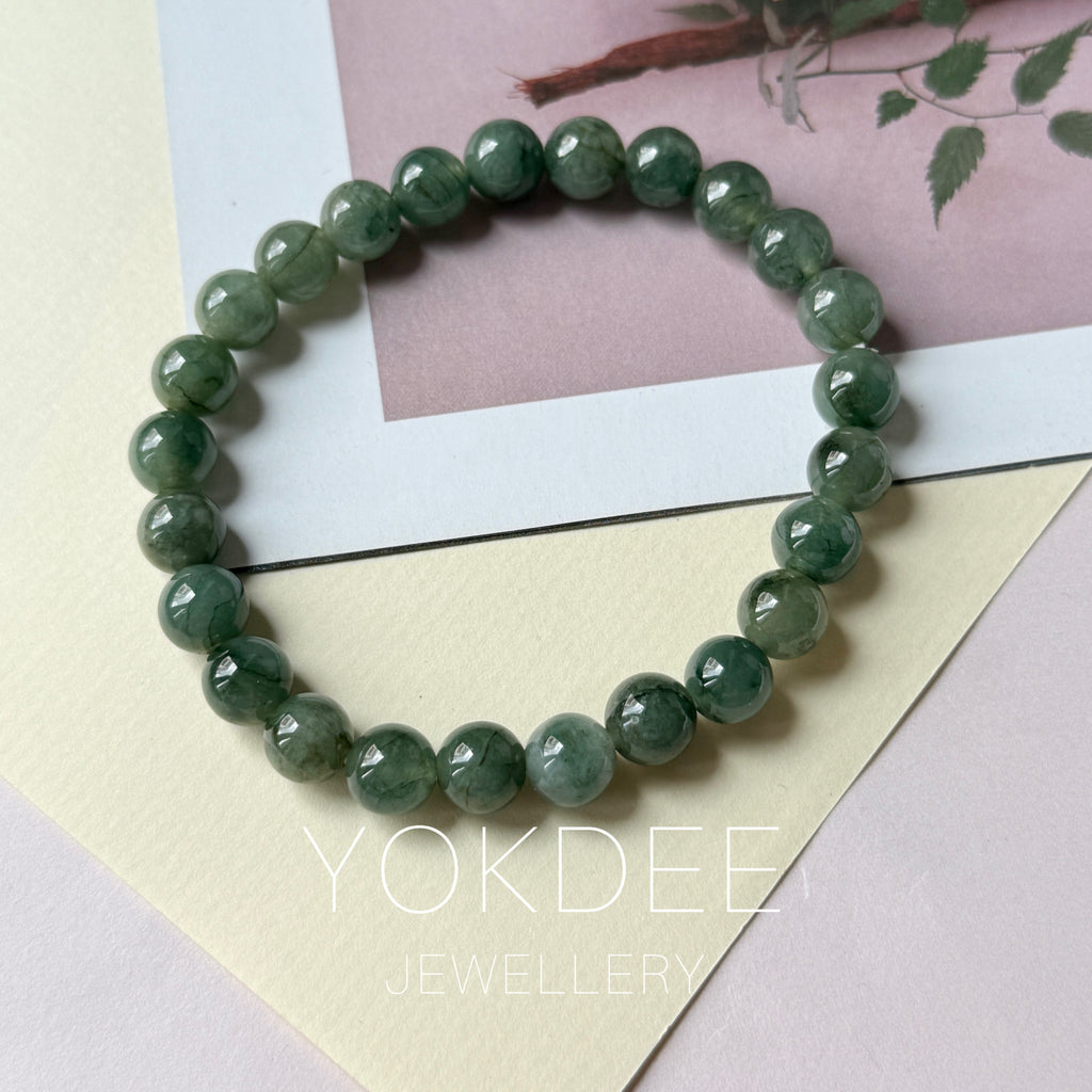 8.2mm A-Grade Natural Dark Green Jadeite Bracelet No. 190523