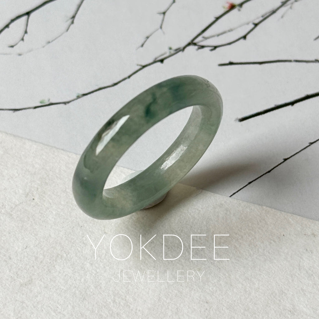 17mm A-Grade Natural Blue Floral Jadeite Slim Cut Ring Band No. 162673