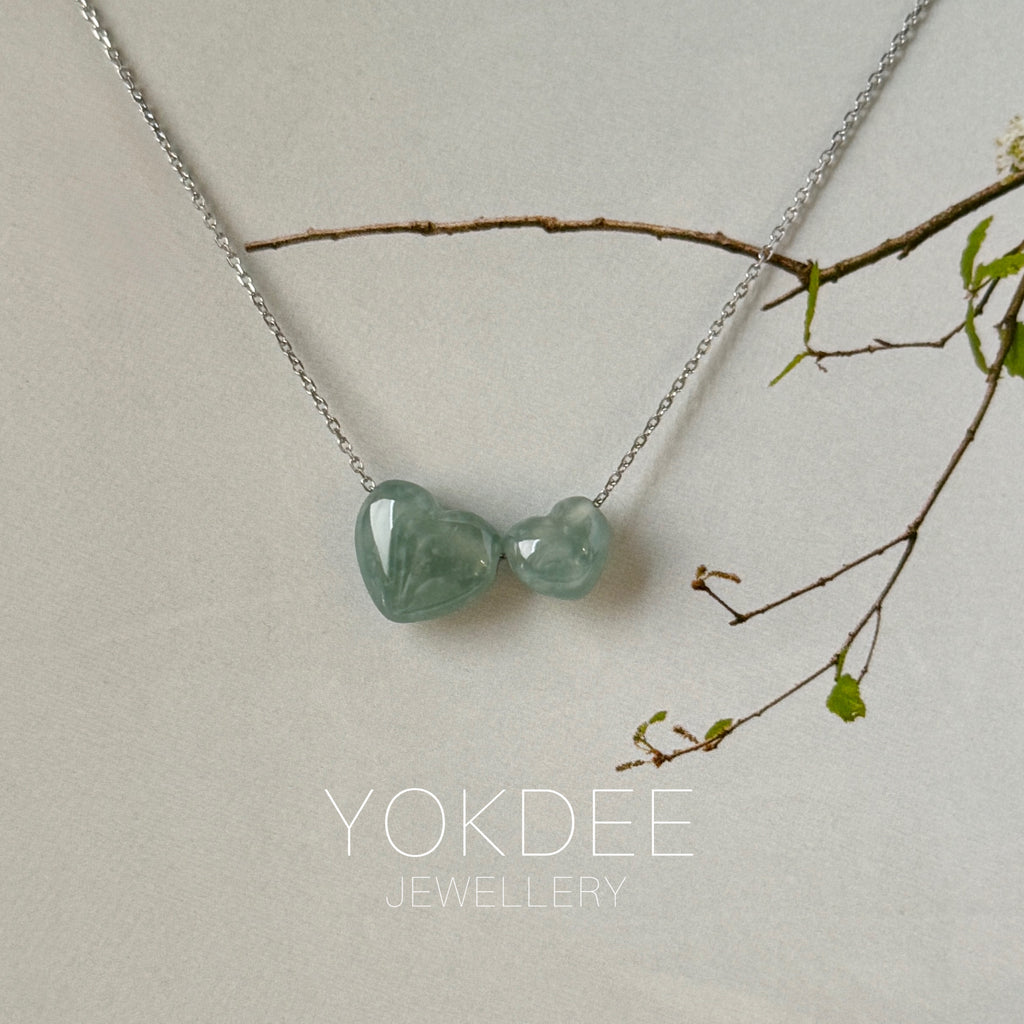A-Grade Natural Bluish Green Jadeite Heart Bean Pendants No.172911