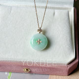 A-Grade Moss On Snow Jadeite P.Petals Lilac Flower Donut Pendant No.173008