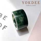 17.1mm A-Grade Natural Dark Bluish Green Jadeite Archer Ring Band No. 161446