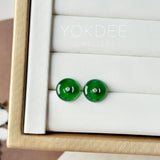 Icy A-Grade Natural Imperial Green Jadeite Donut Stud Earrings No. 180901