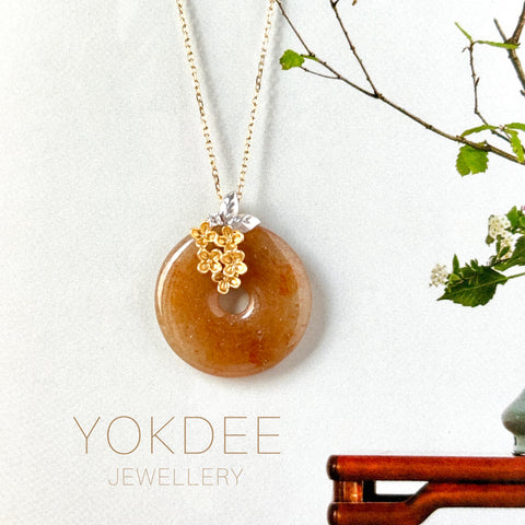 A-Grade Reddish Orange Jadeite Donut Pendant (Osmanthus Flower) No.172756