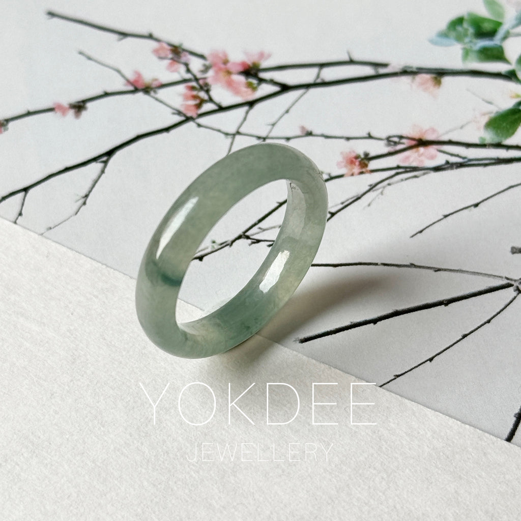 18mm A-Grade Natural Blue Floral Jadeite Slim Cut Ring Band No. 162674