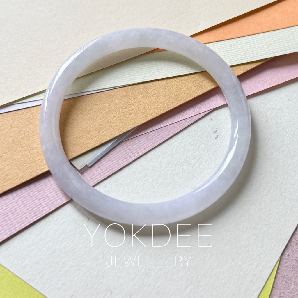 53.1mm A-Grade Natural Light Lavender Green Jadeite Traditional Round Slim Cut Bangle No. 152210