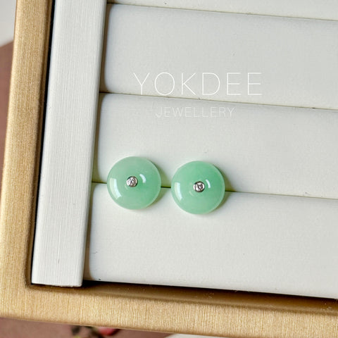 A-Grade Natural Apple Green Jadeite Donut Stud Earrings No. 180899