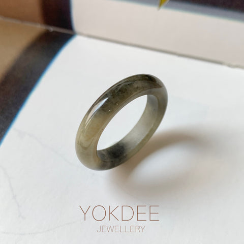 18.9mm A-Grade Natural Black Yellow Jadeite Ring Band No. 161759