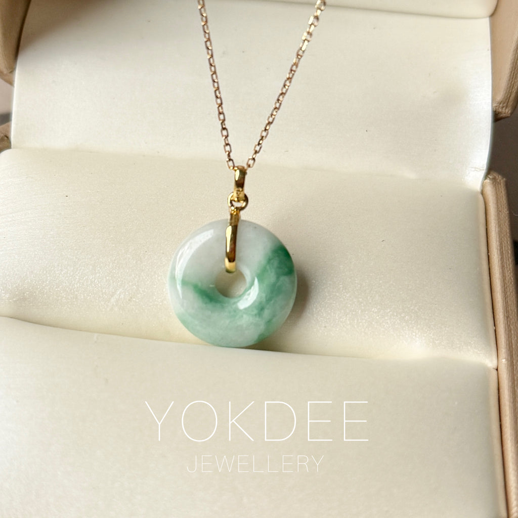 A-Grade Natural Moss On Snow Jadeite Ancient Coin Donut Pendant No.172634