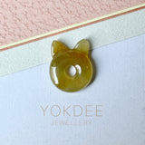 Icy A-Grade Natural Yellow Brown Jadeite Little Kitten Pendant No.172690