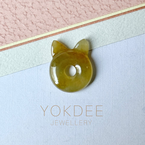 Icy A-Grade Natural Yellow Brown Jadeite Little Kitten Pendant No.172690