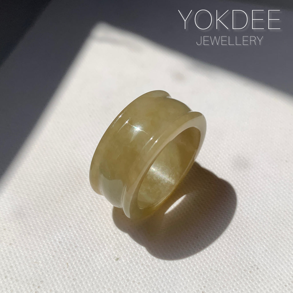 20.1mm A-Grade Yellow Jadeite Archer Ring Band No.161718