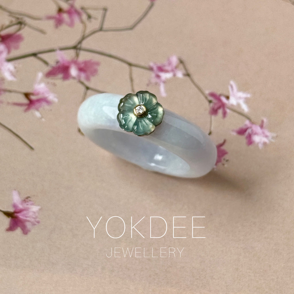 16.8mm A-Grade Natural Jadeite Joseon Dynasty Ring (Cherry Blossom) No.162555