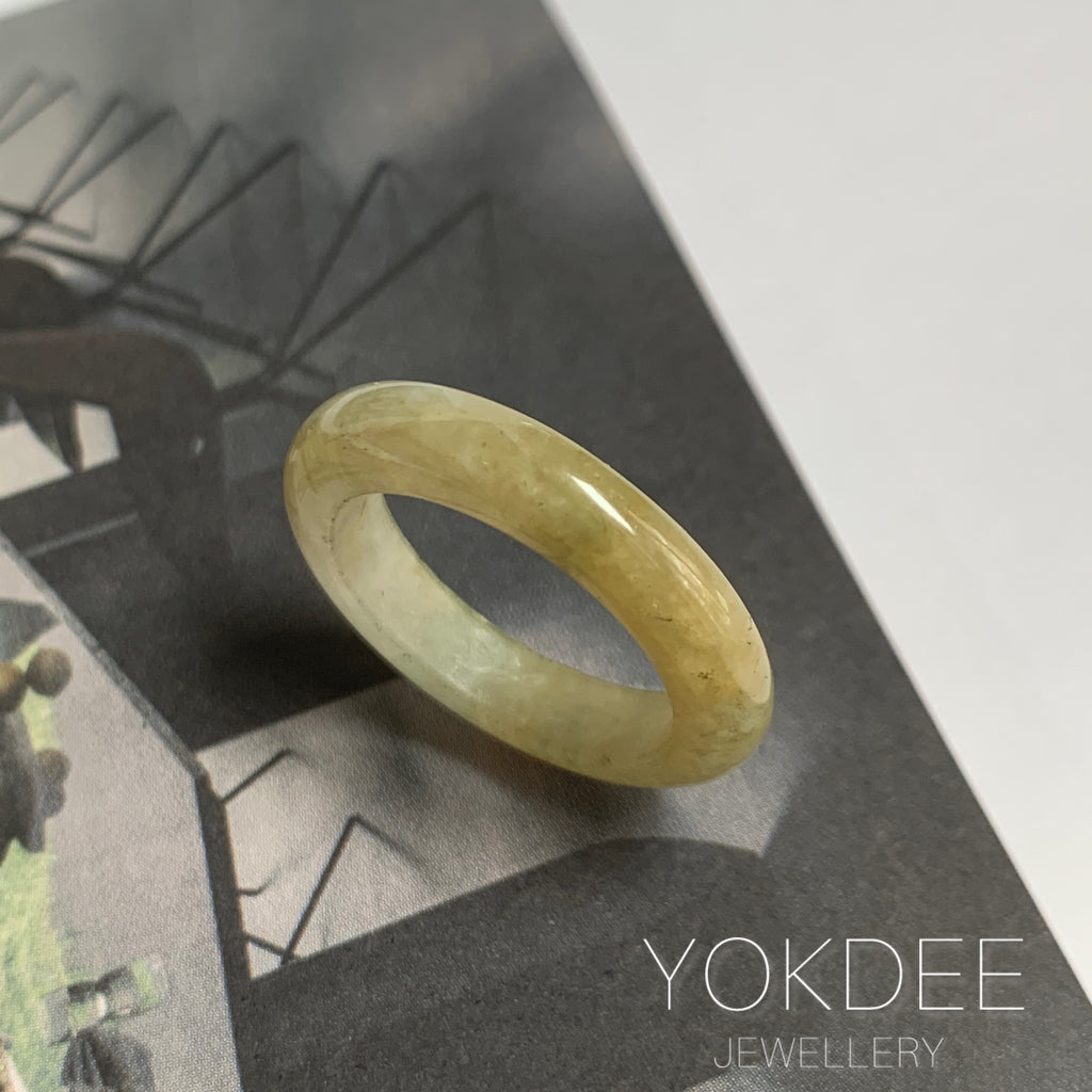 17.5mm A-Grade Natural Yellowish Green Jadeite Ring Band No: 161817