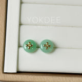 A-Grade Natural Apple Green Jadeite Donut Stud Earring (Lilac Flower) No. 180897