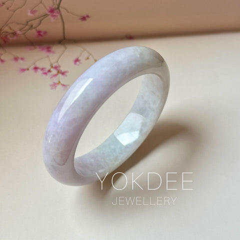 50.5mm A-Grade Natural Lavender Green Jadeite Modern Round Bangle No.152122