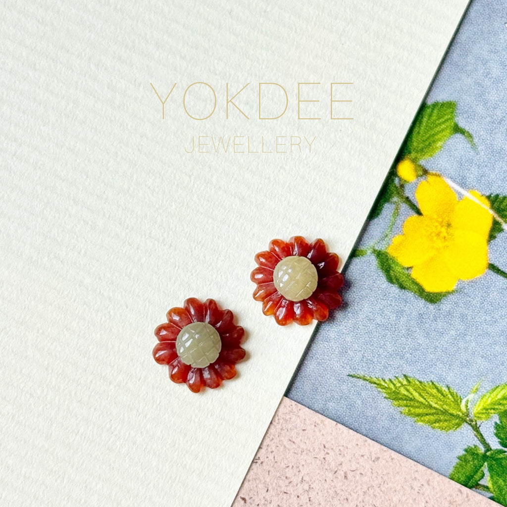 A-Grade Red Yellow Jadeite Sunflower Pair No. 130527