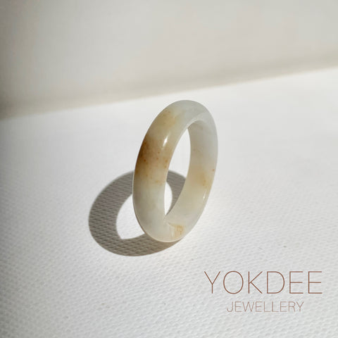 16.9mm A-Grade Natural White Yellow Jadeite Ring Band No: 161911