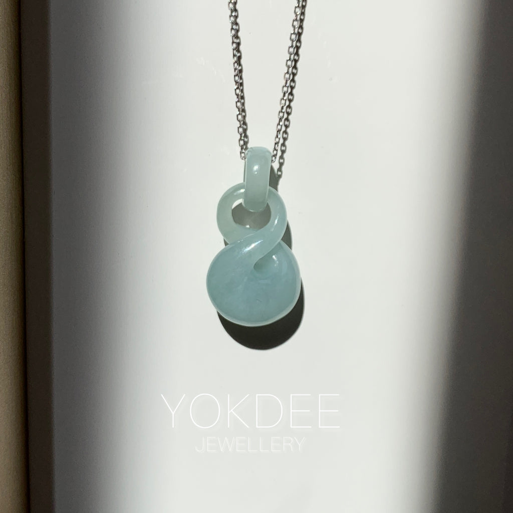 A-Grade Natural Light Bluish Green Jadeite Eternity Knot No.8 Pendant No.172597