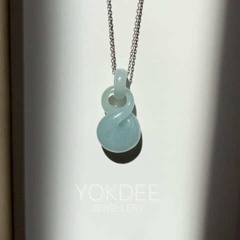 A-Grade Natural Light Bluish Green Jadeite Eternity Knot No.8 Pendant No.172597