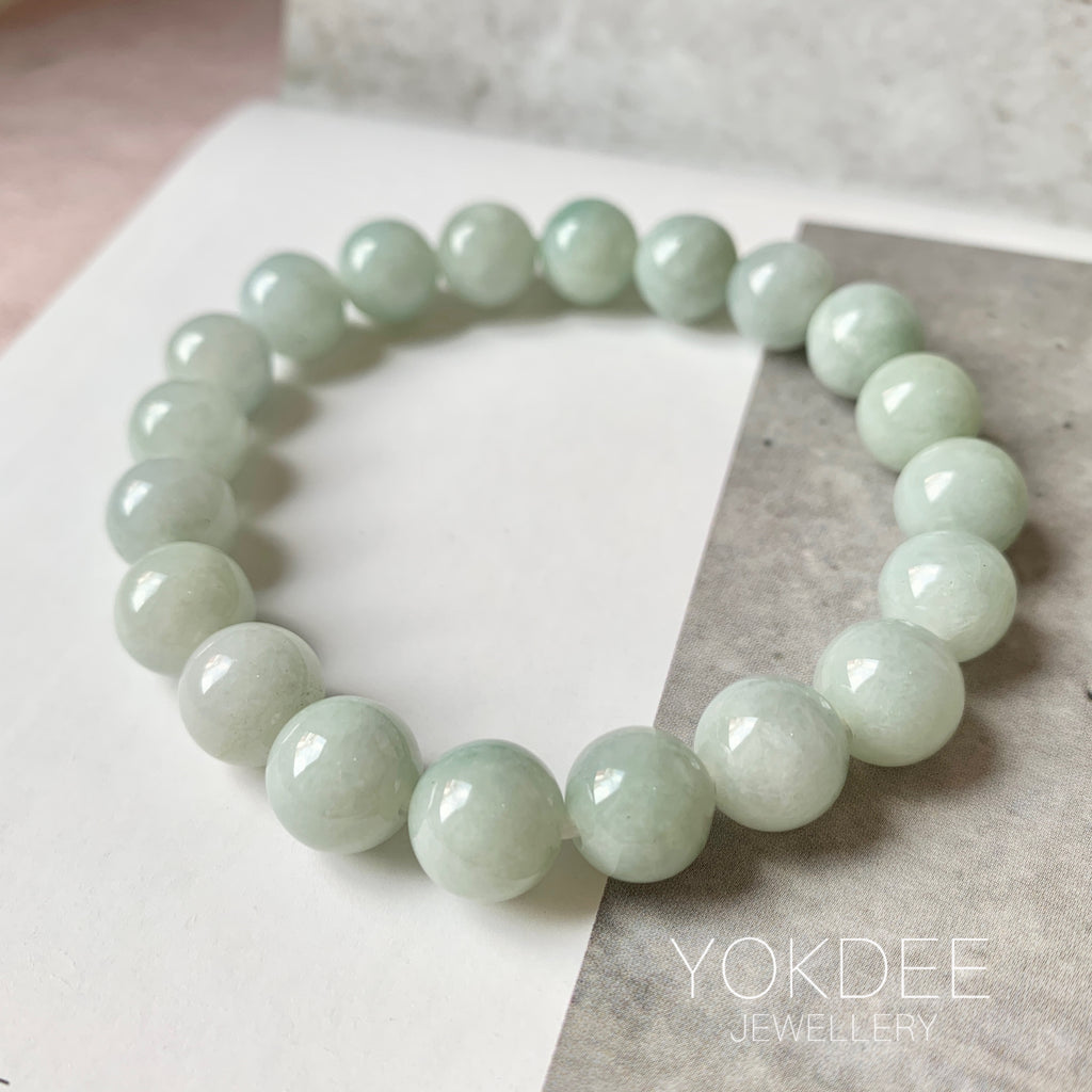 10mm A-Grade Natural Sage Green Jadeite Beaded Bracelet No. 190531