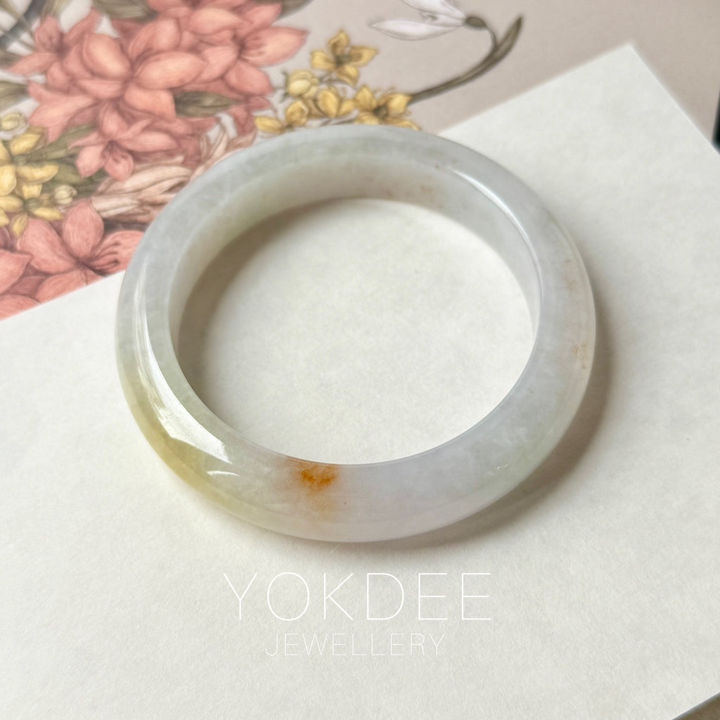 54.1mm A-Grade Natural Tri-Colour Osmanthus Floral Jadeite Modern Round Bangle No.152108