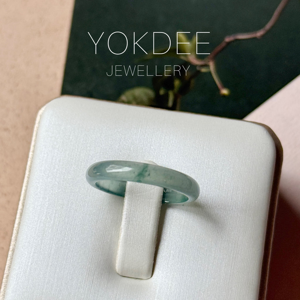 17.3mm Icy A-Grade Natural Light Bluish Green Jadeite Slim Cut Ring Band No. 162631