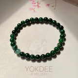 5.5mm A-Grade Natural Dark Moss Green Jadeite  Beaded Bracelet No.190510