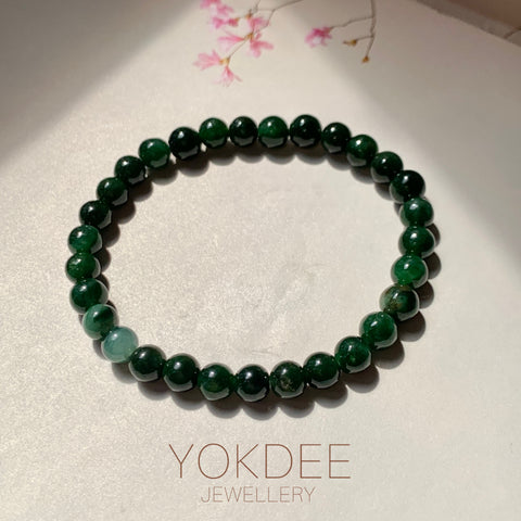 5.5mm A-Grade Natural Dark Moss Green Jadeite  Beaded Bracelet No.190510