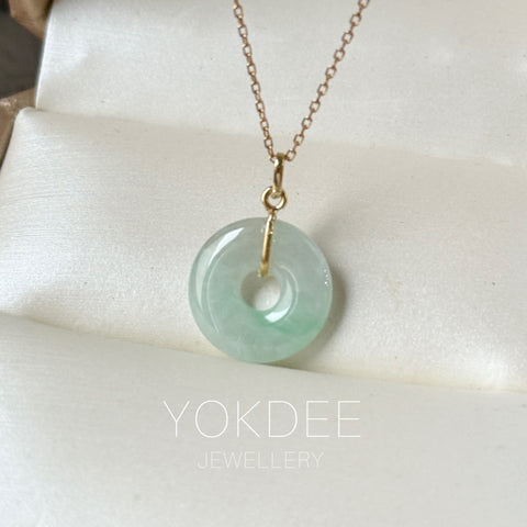 A-Grade Natural Moss On Snow Jadeite Ancient Coin Donut Pendant No.172820