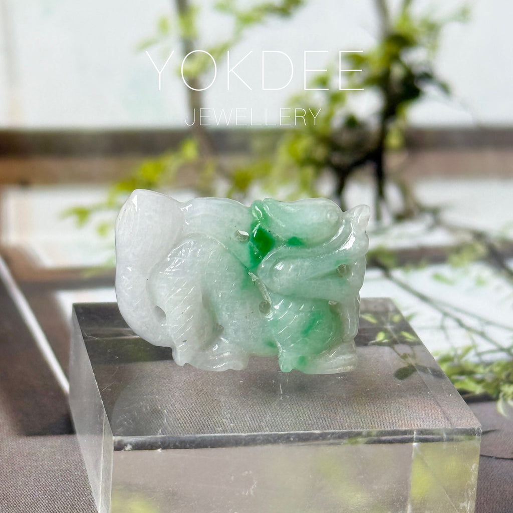 A-Grade Moss On Snow Jadeite Dragon Pendant No. 172993