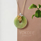 A-Grade Green Yellow Jadeite Donut Pendant (Osmanthus Flower) No.172757